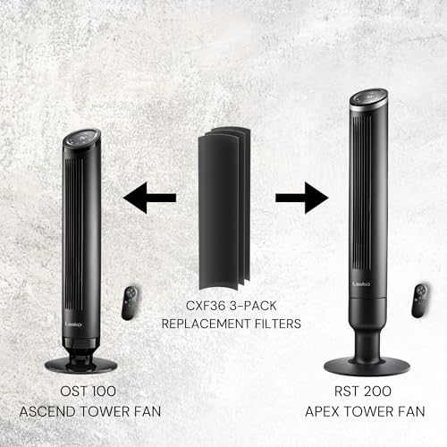 Lasko RST200 Apex 42" Tower Fans for Home, 29 ft/s Airflow, Quiet 28 dB on Low, 90° Oscillation, 12 Hour Timer, Air Filter for Hair & Dust, Remote Control, Black