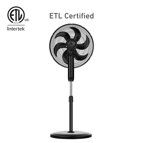 HOLMES BIG BREEZE 16" Stand Fan, Powerful Airflow, 80° Oscillation, 3 Speeds, 6 Blades, Adjustable Height, 30° Head Tilt, Ideal for Home, Bedroom, Gym or Office, Black