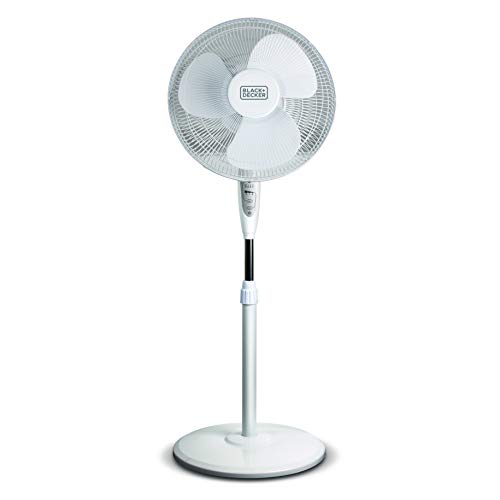 BLACK+DECKER BFSR16W 16" Stand Fan with Pedestal Base, Height Adjustable Pedestal Fan with Remote and Touch Control Panel, Free Standing Fan with 90-Degree Oscillating and 3-Speed Settings, White