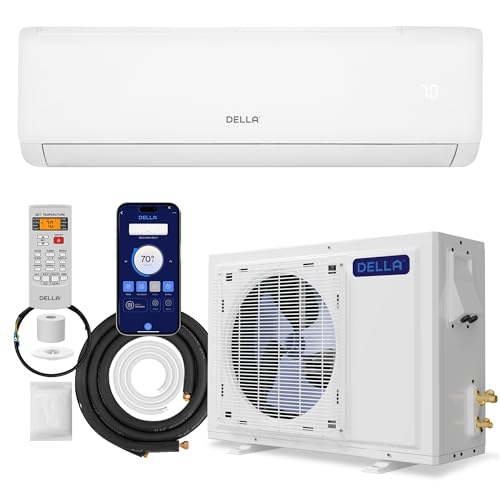 DELLA ‎18K2VR-21S-QC-I+O_3 18000 BTU Mini Split AC 21 SEER2 Cools Up to 1000 Sq.Ft, 208-230V, Wifi Enabled Air Conditioner & Heater with 1.5 Ton Pre-Charged Heat Pump (R32 Refrigerant) (QC Series)