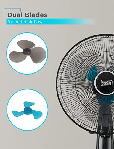 BLACK+DECKER 16 in. Dual Blade Stand Fan with Remote, Multicolored