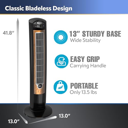 Lasko T42950 Oscillating Tower Fan, Remote Control, Ionizer, 3 Speeds, Timer, for Bedroom, Office, Kitchen 42", Black