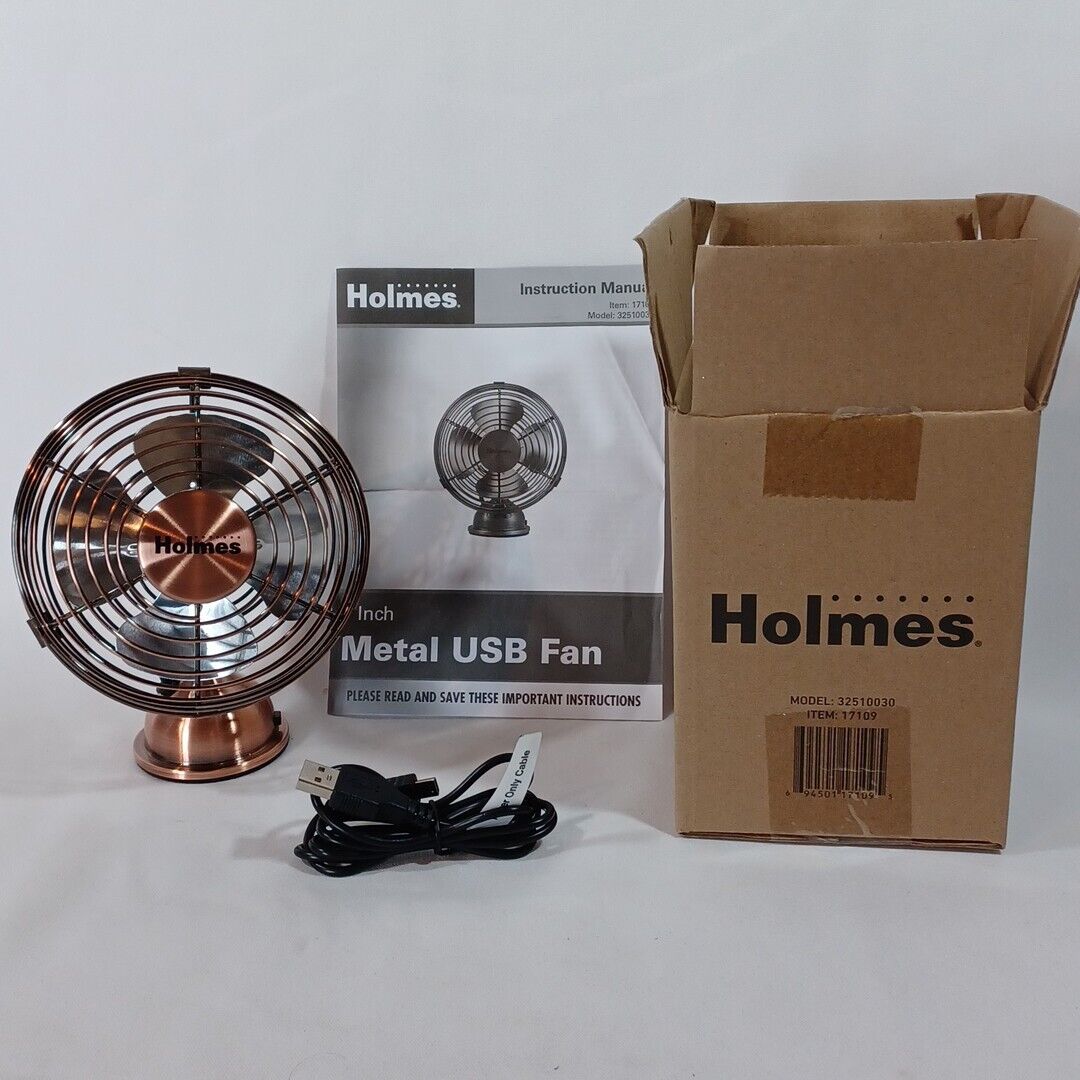 HOLMES Heritage 4-Inch Mini USB Desk Fan Brushed Copper, Open Box