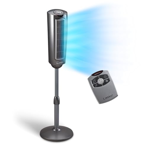 Lasko 2535 Oscillating Pedestal Fan, Adjustable Height, 3 Quiet Speeds, Timer, Remote Control for Bedroom, Living Room, Home Office and College Dorm Room, 52", Silver and Gray