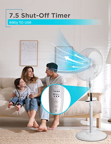 BLACK+DECKER BFSR16W 16" Stand Fan with Pedestal Base, Height Adjustable Pedestal Fan with Remote and Touch Control Panel, Free Standing Fan with 90-Degree Oscillating and 3-Speed Settings, White