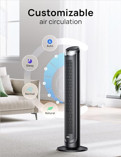 Dreo Cruiser Pro T3 Tower Fans for Bedroom, 90° Oscillating Fans for indoors, 4 Modes 5 Speeds Max 26ft/s, 12H Timer, LED Display with Touch, Remote Control, 40" Quiet Bladeless Standing Floor Fan for Home Office