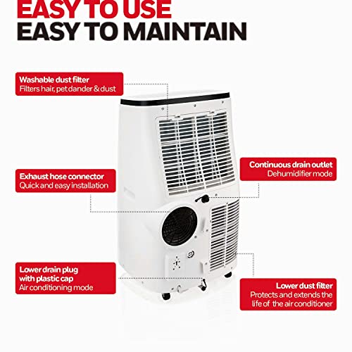 Honeywell HJ0CESWK7 10,000 BTU Portable Air Conditioner for Bedroom, Living Room, Office, Kitchen, 115V, Cools Up To 450 Sq. Ft. with Remote Control, Dehumidifier and Fan, 24-hour Timer, White