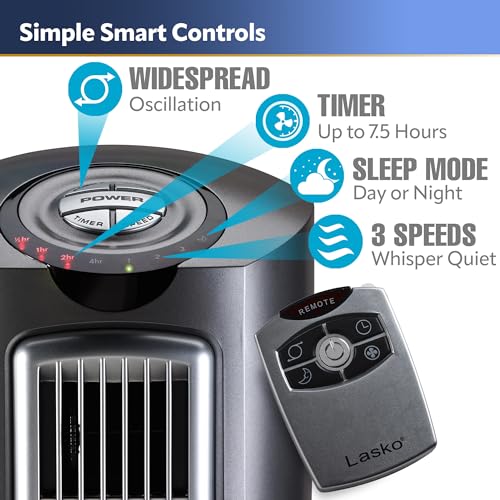 Lasko 2535 Oscillating Pedestal Fan, Adjustable Height, 3 Quiet Speeds, Timer, Remote Control for Bedroom, Living Room, Home Office and College Dorm Room, 52", Silver and Gray