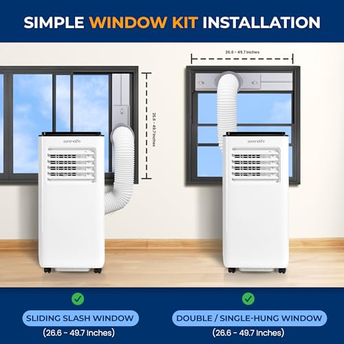 SereneLife SLACP803 Single Duct Portable Air Conditioner-8000 BTU Capacity (ASHRAE) Compact Home A/C Cooling Unit with Built-in Dehumidifier & Fan Modes, includes Window Mount Kit (White and Black)