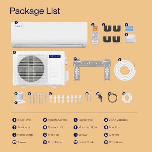 DELLA ‎27K+T9912_2 Mini Split Air Conditioner ODU Tri 3 Zone 27K BTU (9K 9K 12K BTU) 19 SEER2 208-230V Works with Alexa, Cools Up to 1350 Sq.Ft, Wifi Energy Efficient Multi Zone Pre-Charged Heat Pump Full Set