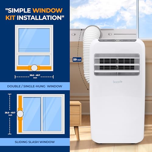 SereneLife SLACHT128 Small Air Conditioner Portable 12,000 BTU with Built-in Dehumidifier + Heat - Portable AC unit for rooms up to 550 sq ft - Remote Control, Window Mount Exhaust Kit