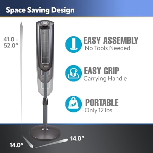 Lasko 2535 Oscillating Pedestal Fan, Adjustable Height, 3 Quiet Speeds, Timer, Remote Control for Bedroom, Living Room, Home Office and College Dorm Room, 52", Silver and Gray