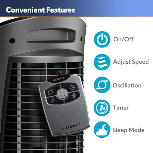 Lasko 2535 Oscillating Pedestal Fan, Adjustable Height, 3 Quiet Speeds, Timer, Remote Control for Bedroom, Living Room, Home Office and College Dorm Room, 52", Silver and Gray