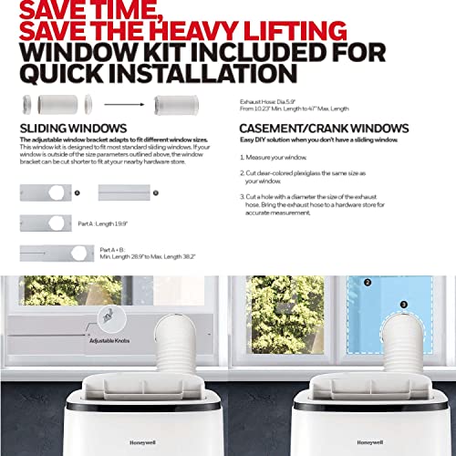 Honeywell HJ0CESWK7 10,000 BTU Portable Air Conditioner for Bedroom, Living Room, Office, Kitchen, 115V, Cools Up To 450 Sq. Ft. with Remote Control, Dehumidifier and Fan, 24-hour Timer, White