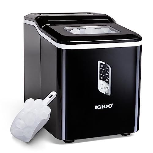 Igloo IGLICEBSC26BK Automatic Ice Maker, Self- Cleaning, Countertop Size, 26 Pounds in 24 Hours,9 Large or Small Cubes in 7 Minutes,LED Control Panel, Scoop Included, for Water Bottles,Mixed Drinks,Black