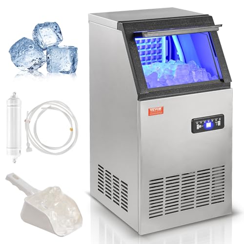 VEVOR SKF-BT45F Commercial Ice Maker Machine, 100 lbs/24H Ice Maker Machine with 27.5 lbs Storage Capacity, 45 Ice Cubes in 12-15 Minutes, LED Digital Display Commercial Ice Maker for Home Office Restaurant