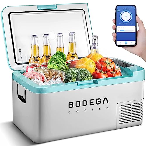 BODEGACOOLER 12 Volt Car Refrigerator, 21 Quart (20L) Portable Freezer Car Fridge (-4℉~68℉), Electric Cooler for Vehicles Truck RV Camping Travel Home Use - 12/24V DC & 100V-240V AC, WIFI APP Control