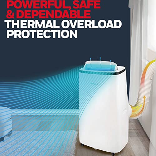 Honeywell HJ0CESWK7 10,000 BTU Portable Air Conditioner for Bedroom, Living Room, Office, Kitchen, 115V, Cools Up To 450 Sq. Ft. with Remote Control, Dehumidifier and Fan, 24-hour Timer, White
