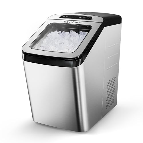 EUHOMY ‎IM-03S Nugget Ice Maker Countertop, Max 34lbs/Day, 2 Way Water Refill, Self-Cleaning Pebble Ice Maker Machine with 3Qt Reservoir, Ideal for Home, Office, Bar, and Party. (Silver)