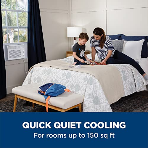 GE AHEC05AC Window Air Conditioner Unit, 5,000 BTU for Small Rooms up to 150 sq ft. with Manual Adjustable Fan and Cooling Settings, Perfect for Small Bedroom or Living Room, Easy Install Kit Included, White