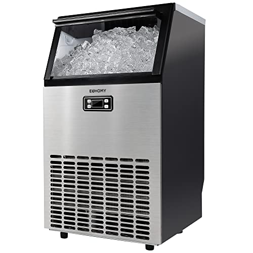 EUHOMY IM-02-W Commercial Ice Maker Machine - 99lbs Daily Production, 33lbs Ice Storage, Stainless Steel Freestanding & Under Counter Ice Maker, Ideal Ice Maker for Home/Bar/Restaurant/Outdoor Activities