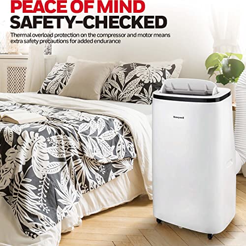 Honeywell HJ0CESWK7 10,000 BTU Portable Air Conditioner for Bedroom, Living Room, Office, Kitchen, 115V, Cools Up To 450 Sq. Ft. with Remote Control, Dehumidifier and Fan, 24-hour Timer, White