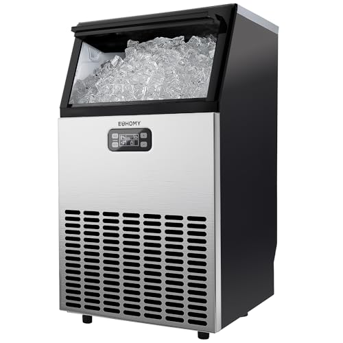 EUHOMY IM-02 Commercial Ice Maker Machine, 100lbs/24H Stainless Steel Under Counter ice Machine with 33lbs Ice Storage Capacity, Freestanding Ice Maker.