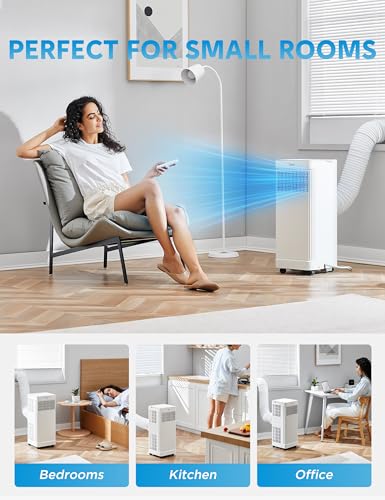 Midea MAP07S1AWT 10,000 BTU ASHRAE (7,100 BTU SACC) Portable Air Conditioner Smart Control, Cools up to 300 Sq. Ft., with Dehumidifier & Fan mode, Easy- to-use Remote Control & Window Installation Kit Included