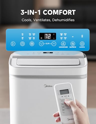 Midea MAP10S1XWT 14,000 BTU ASHRAE (10,000 BTU SACC) Portable Air Conditioner, Cools up to 375 Sq. Ft., with Dehumidifier & Fan mode, Control with Remote, Amazon Alexa & Google Assistant, Easy-to-use and Install