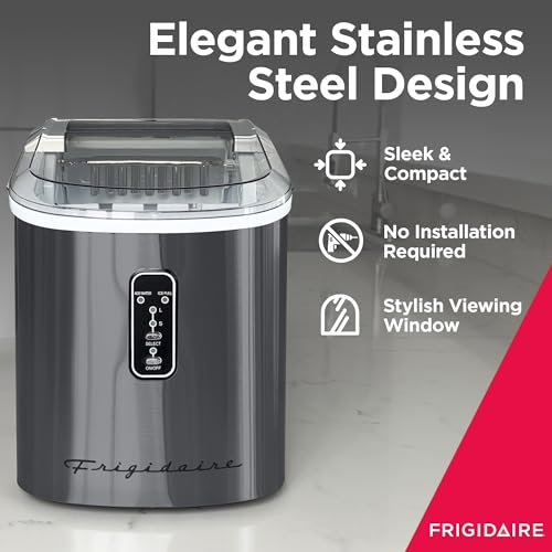 Frigidaire EFIC103AMZ-SSBLACK-SC SELF CLEANING AMZ-SSBLACK-SC EFIC103 Maker Machine Heavy Duty, 26lb Ice per Day, Stainless Steel, Black Stainless