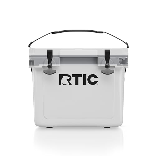 RTIC Ultra-Light 22 Quart Hard Cooler Insulated Portable Ice Chest Box for Drink, Beverage, Beach, Camping, Picnic, Fishing, Boat, Barbecue, 30% Lighter Than Rotomolded Coolers, White & Grey