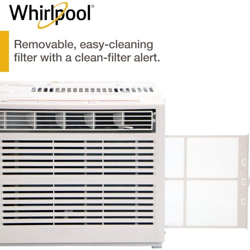 Whirlpool WHAW081CW 8,000 BTU Window Air Conditioner with Dehumidifier, 115V, Window AC for Rooms up to 350 Sq. Ft., Living Room, Bedroom, or Apartment, with 3 Speeds, Remote Control, and 24H Timer, White