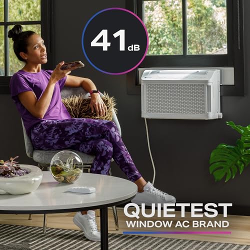 GE Profile AHTT08BC ClearView Window Air Conditioner Unit, 8,300 BTU, U-Shaped Adjustable Depth, Energy Efficient Cooling up to 350 sq ft., Ultra Quiet, SMART Home Capable, Includes Remote, White