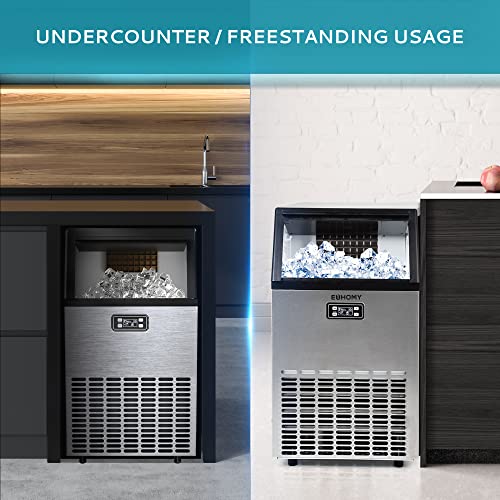 EUHOMY IM-02-W Commercial Ice Maker Machine - 99lbs Daily Production, 33lbs Ice Storage, Stainless Steel Freestanding & Under Counter Ice Maker, Ideal Ice Maker for Home/Bar/Restaurant/Outdoor Activities