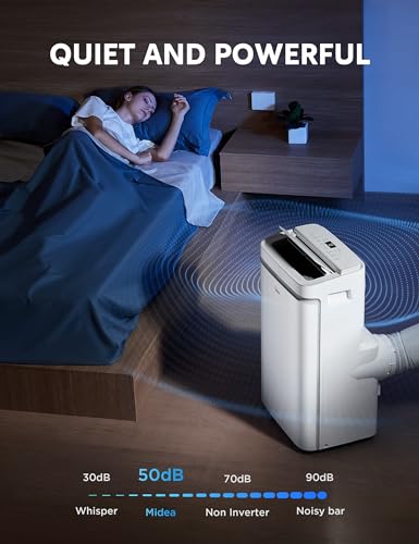 Midea MAP10S1XWT 14,000 BTU ASHRAE (10,000 BTU SACC) Portable Air Conditioner, Cools up to 375 Sq. Ft., with Dehumidifier & Fan mode, Control with Remote, Amazon Alexa & Google Assistant, Easy-to-use and Install