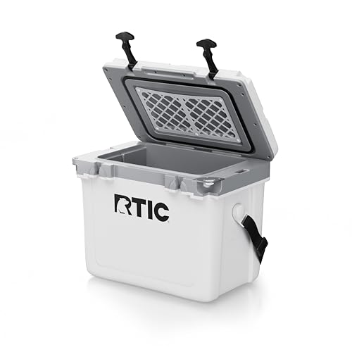 RTIC Ultra-Light 22 Quart Hard Cooler Insulated Portable Ice Chest Box for Drink, Beverage, Beach, Camping, Picnic, Fishing, Boat, Barbecue, 30% Lighter Than Rotomolded Coolers, White & Grey