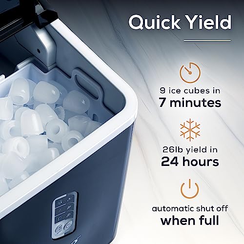 Igloo IGLICEBSC26BK Automatic Ice Maker, Self- Cleaning, Countertop Size, 26 Pounds in 24 Hours,9 Large or Small Cubes in 7 Minutes,LED Control Panel, Scoop Included, for Water Bottles,Mixed Drinks,Black
