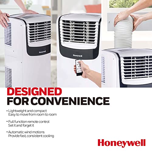 Honeywell MO08CESWK6 9,000 BTU Portable Air Conditioner for Bedroom, Living Room, Apartment, 115V, Cools Rooms Up to 400 Sq. Ft. with Dehumidifier & Fan, 24-hour Timer, Remote, White/Black