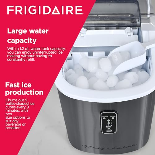 Frigidaire EFIC103AMZ-SSBLACK-SC SELF CLEANING AMZ-SSBLACK-SC EFIC103 Maker Machine Heavy Duty, 26lb Ice per Day, Stainless Steel, Black Stainless