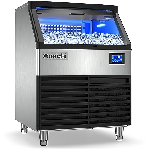 Coolski IM180 Commercial Ice Maker Machine 200LBS/24H, 26’’ Under Counter Ice Machine with 80LBS Storage Capacity, Stainless Steel Ice Maker for Restaurant/Bar/Home, Air Cooled/Clear Ice Cubes/ETL Approved