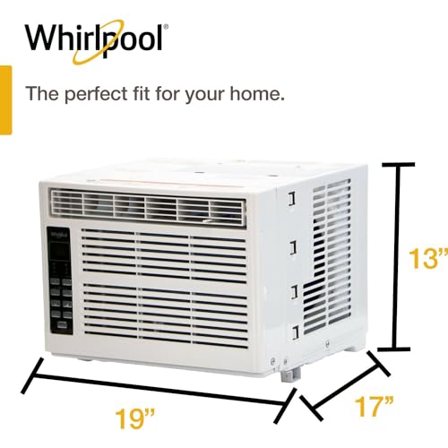 Whirlpool WHAW081CW 8,000 BTU Window Air Conditioner with Dehumidifier, 115V, Window AC for Rooms up to 350 Sq. Ft., Living Room, Bedroom, or Apartment, with 3 Speeds, Remote Control, and 24H Timer, White