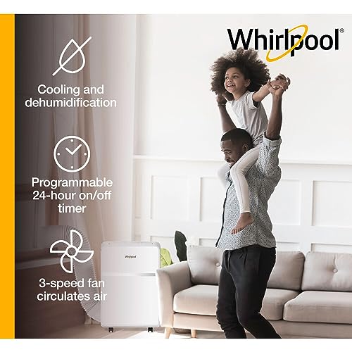 Whirlpool WHAP131BWC 8,000 BTU Portable Air Conditioner for Home with Dehumidifier, A/C Portable Air Conditioner for Apartment and Bedroom, 115V, AC for Small Rooms up to 350 Square Feet with Remote in White