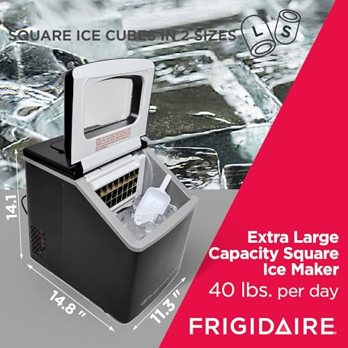 Frigidaire EFIC452-SSBLACK XL Maker, Makes 40 Lbs. of Clear Square Ice Cubes A Day, Black Stainless