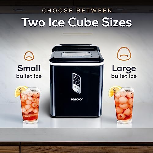 Igloo IGLICEBSC26BK Automatic Ice Maker, Self- Cleaning, Countertop Size, 26 Pounds in 24 Hours,9 Large or Small Cubes in 7 Minutes,LED Control Panel, Scoop Included, for Water Bottles,Mixed Drinks,Black