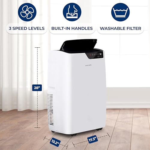 SereneLife SLACHT14W Portable Air Conditioner 14000 BTU - Compact Free Standing Single Duct A/C Unit w/Cooling, Heat, Dehumidifier & Fan, Energy Efficient, 400 Sq.Ft. Cooling, Includes Window Mount Kit, Wheels