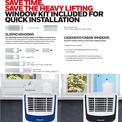 Honeywell MO08CESWK6 9,000 BTU Portable Air Conditioner for Bedroom, Living Room, Apartment, 115V, Cools Rooms Up to 400 Sq. Ft. with Dehumidifier & Fan, 24-hour Timer, Remote, White/Black