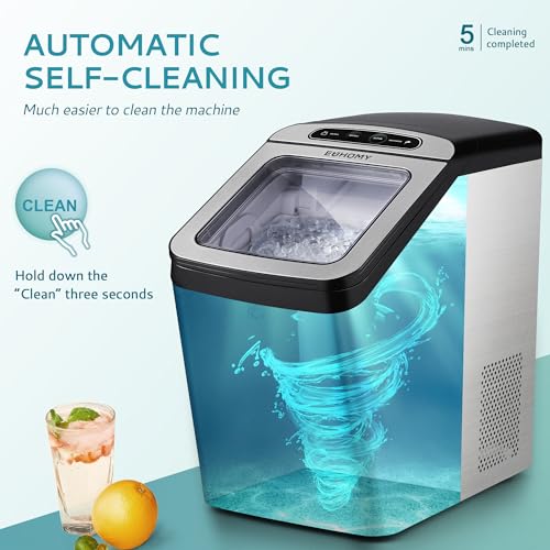EUHOMY ‎IM-03S Nugget Ice Maker Countertop, Max 34lbs/Day, 2 Way Water Refill, Self-Cleaning Pebble Ice Maker Machine with 3Qt Reservoir, Ideal for Home, Office, Bar, and Party. (Silver)