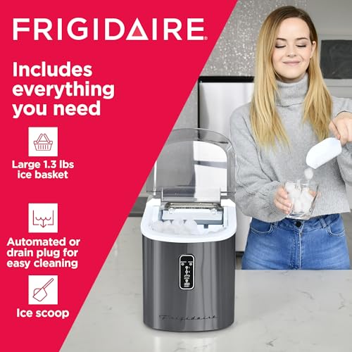 Frigidaire EFIC103AMZ-SSBLACK-SC SELF CLEANING AMZ-SSBLACK-SC EFIC103 Maker Machine Heavy Duty, 26lb Ice per Day, Stainless Steel, Black Stainless