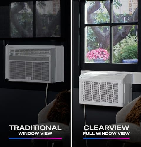 GE Profile AHTT08BC ClearView Window Air Conditioner Unit, 8,300 BTU, U-Shaped Adjustable Depth, Energy Efficient Cooling up to 350 sq ft., Ultra Quiet, SMART Home Capable, Includes Remote, White