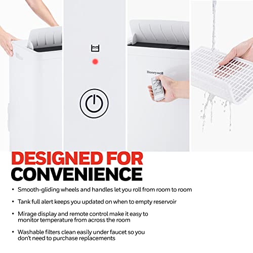 Honeywell HW2CESAWW9 12,000 BTU Portable Air Conditioner for Bedroom, Living Room, Office, Kitchen, 115V, Cools Up to 550 Sq. Ft. with Remote Control, Dehumidifier and Fan, Quiet Operation, White